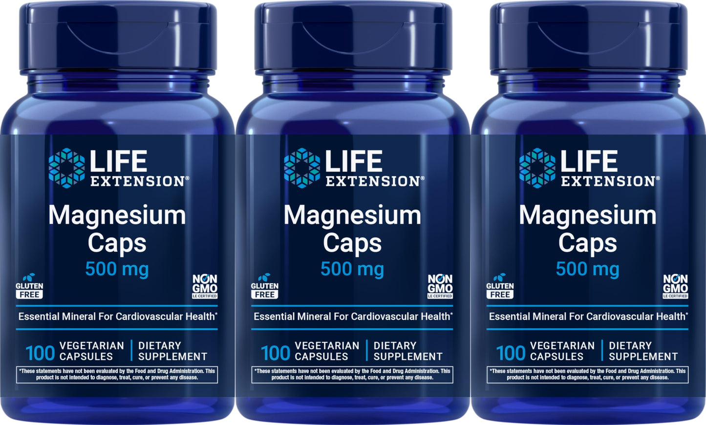 Life Extension Magnesium 500 mg, 100 Vegetarian Capsules (Pack of 3)