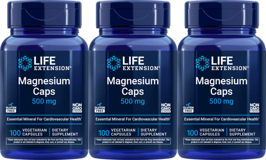 Life Extension Magnesium 500 mg, 100 Vegetarian Capsules (Pack of 3)