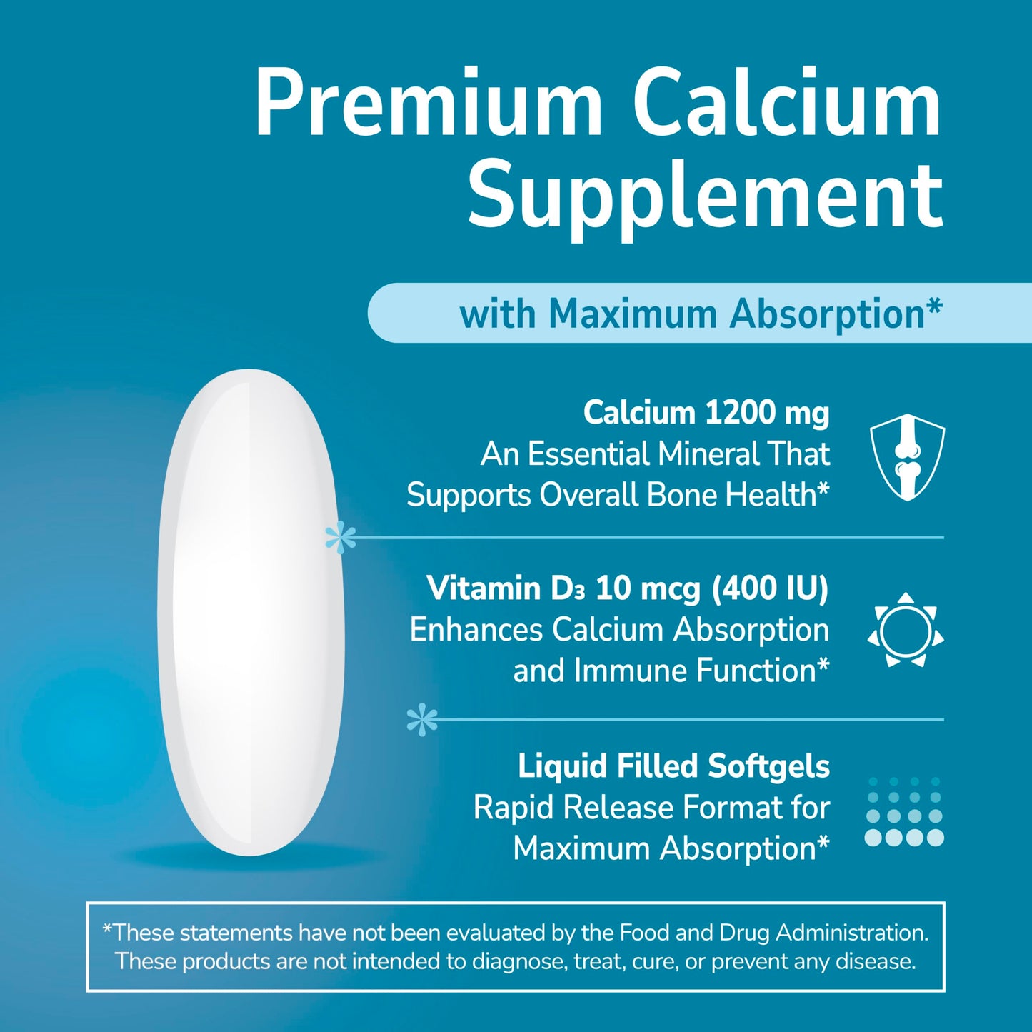 21st Century Calcium 1200mg Plus D3 Liquid-Filled Softgels, 90 Count
