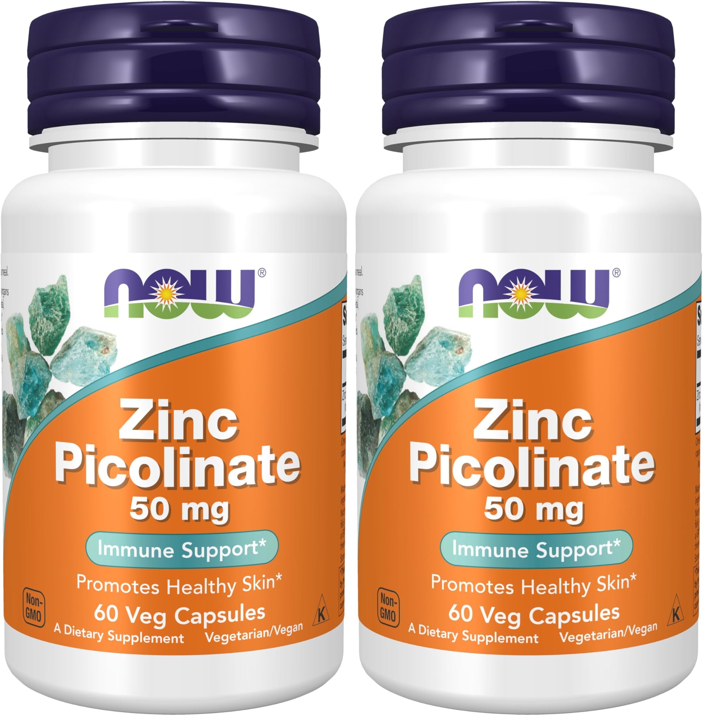 NOW Supplements, Zinc Picolinate 50 mg, Supports Enzyme Functions*, Immune Support*, 60 Veg Capsules (Pack of 2)