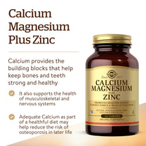 Solgar Calcium Magnesium Plus Zinc, 100 Tablets - 33 Servings - Gluten Free