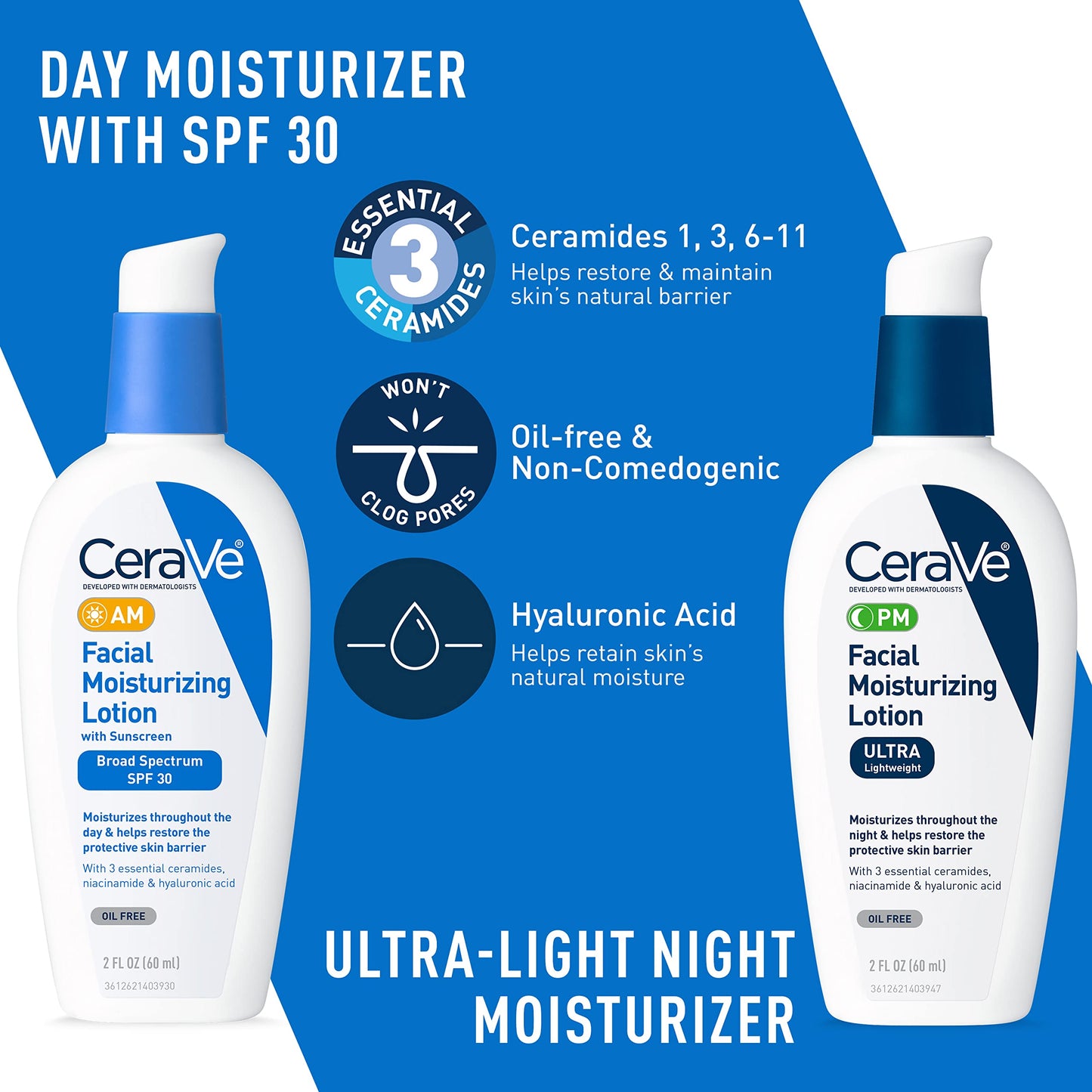 CeraVe Acne Skin Care Set, Foaming Cleanser + Retinol Serum + AM&PM Lotion