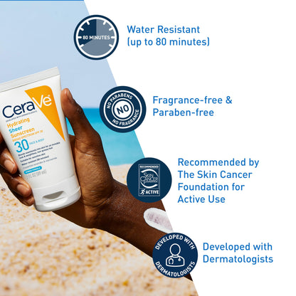 CeraVe Hydrating Sheer Sunscreen SPF 30 with Hyaluronic Acid, 3oz