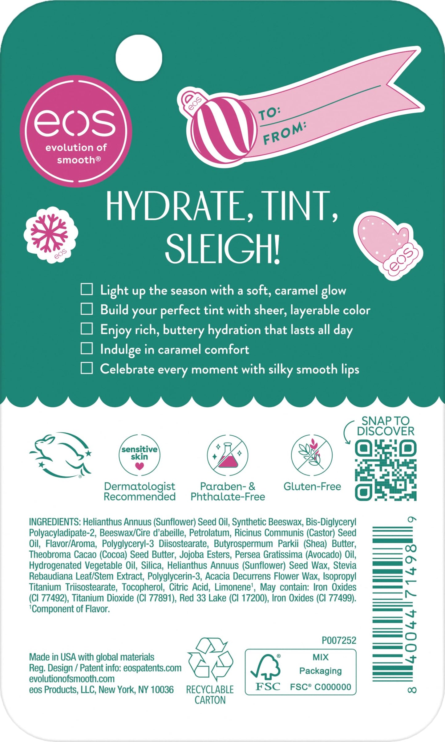 eos Holiday Tinted Super Balm, Salted Caramel, 24-Hour Moisture, Lip Tint, Limited Edition Lip Care, Stocking Stuffers, 0.35 fl oz