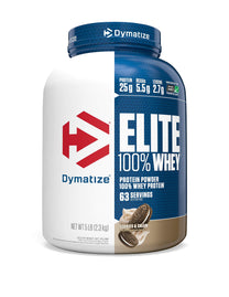 Dymatize Elite 100% Whey Protein Powder, Cookies & Cream, 25g of Protein, 5.5g BCAAs, Less Than 140 Cal., Gluten Free, 2g Carb, 2g Sugar, 3g Fat (63 Servings)