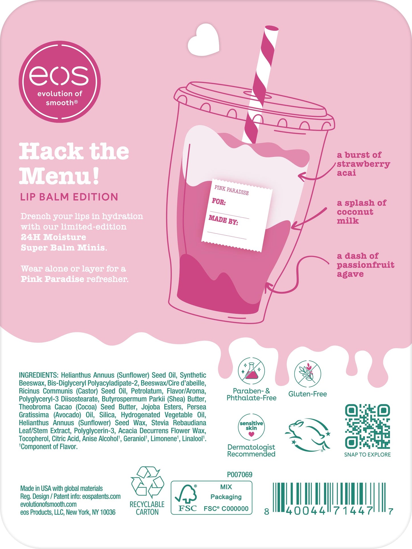 eos 24H Moisture Super Balm Minis- Pink Paradise, 0.169 fl oz, 3-Pack