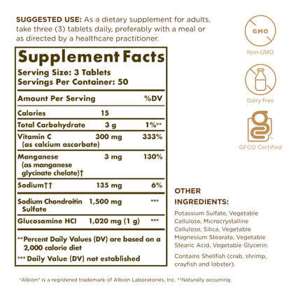 Solgar Extra Strength Glucosamine Chondroitin Complex - 150 Tablets - Supports Healthy Joints & Comfortable Movement - Non-GMO, Gluten Free, Dairy Free - 50 Servings