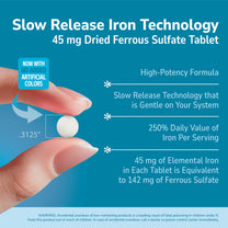 21st Century Slow Release Iron 45mg Tablets, Gentle on Stomach, 60 Count