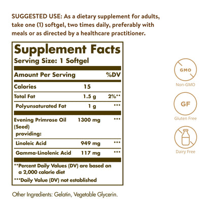 Solgar Evening Primrose Oil 1300 mg, 60 Softgels - Supports Skin Health