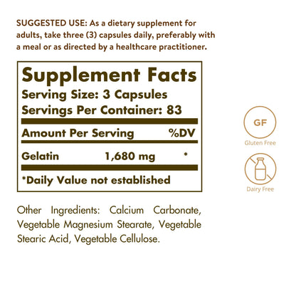 Solgar Gelatin 1680 mg, 250 Capsules - Supports Bone, Joint & Skin Health
