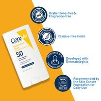 CeraVe Mineral Sunscreen Stick, SPF 50 Face Sunscreen, Travel Size, 0.47oz