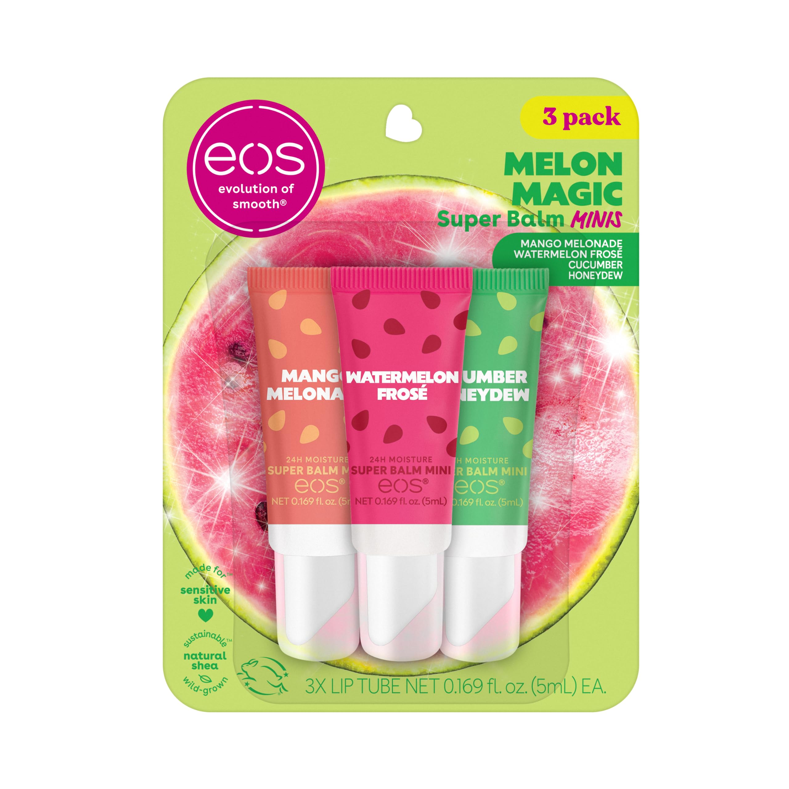 eos 24H Moisture Super Balm Minis- Melon Magic Variety, 0.169 fl oz, 3-Pack