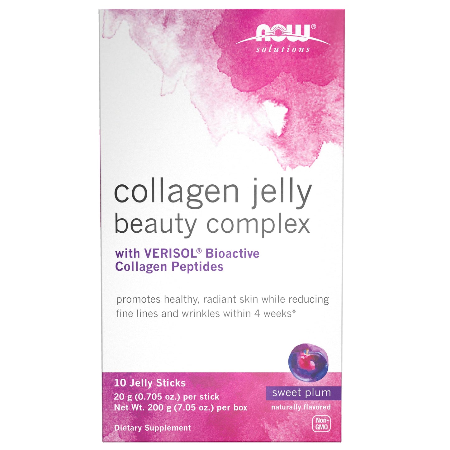 Now Foods Solutions, Collagen Jelly Beauty Complex, Sweet Plum Flavor, 10 Jelly Sticks