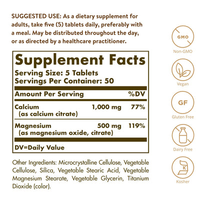 Solgar Calcium Magnesium Citrate, 250 Tablets - Highly Absorbable