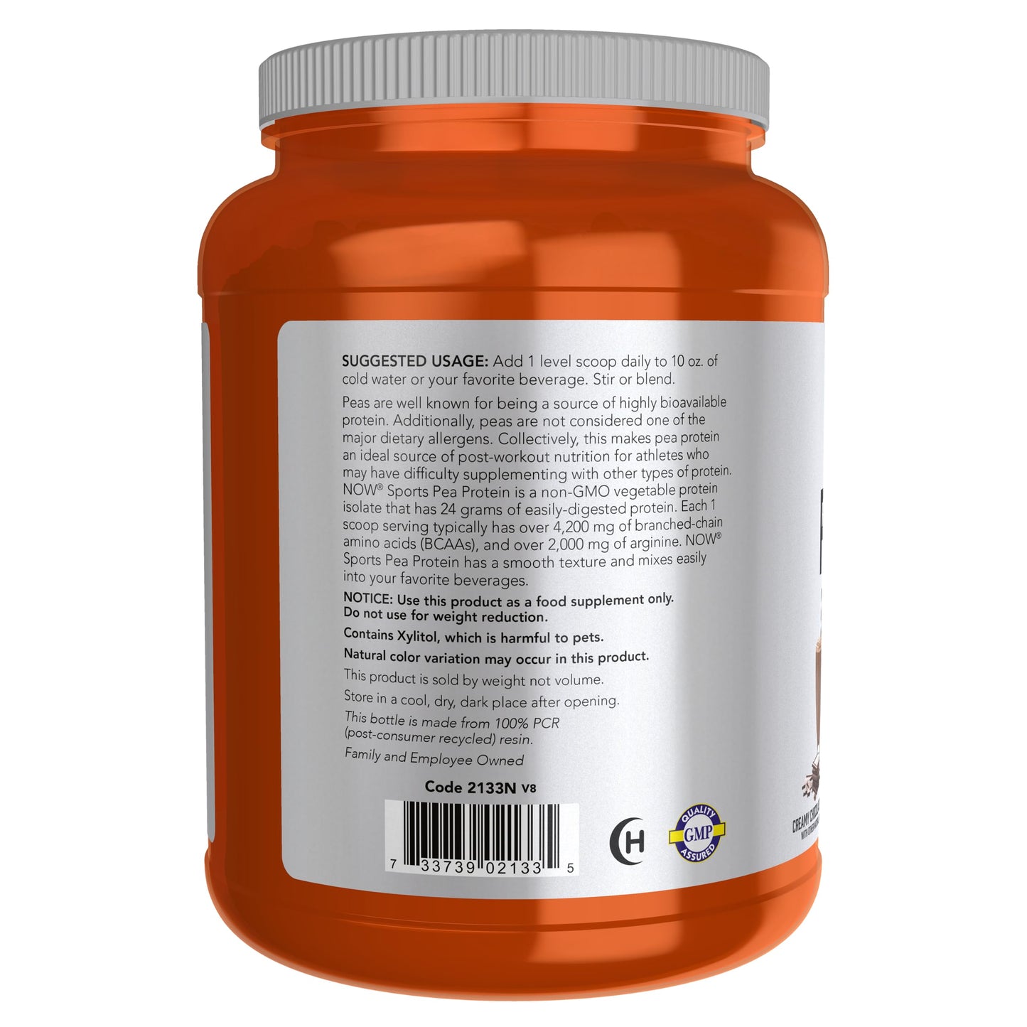 NOW Foods Sports Nutrition, Pea Protein 24 g, Easily Digested, Creamy Chocolate Powder, 2-Pound