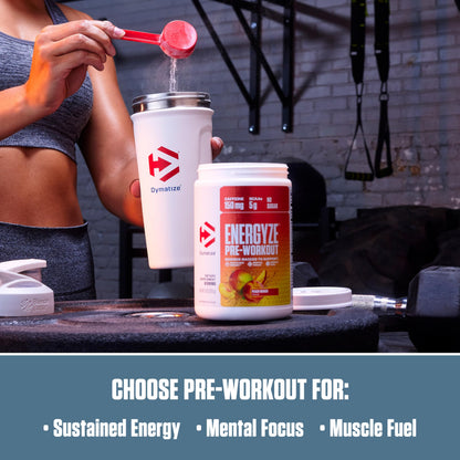 Dymatize Energyze Pre Workout Powder for Men and Women, Peach Mango, 150mg Caffeine, 5g BCAAs, Performance Blend of L-Theanine, L-Tyrosine, L-Citrulline, No Sugar (30 Servings)