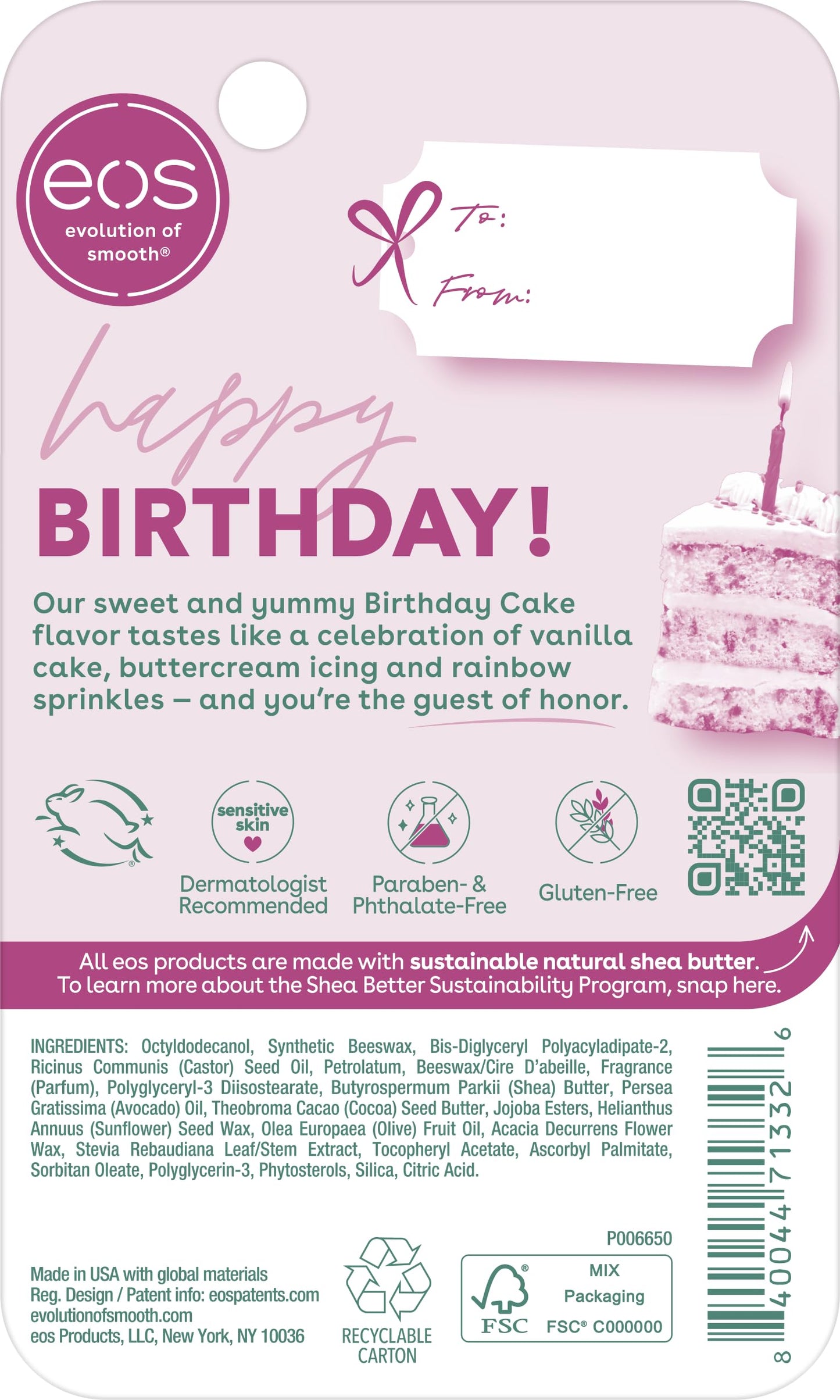 eos 24H Moisture Super Balm- Birthday Cake, Shea Butter 0.35 fl oz