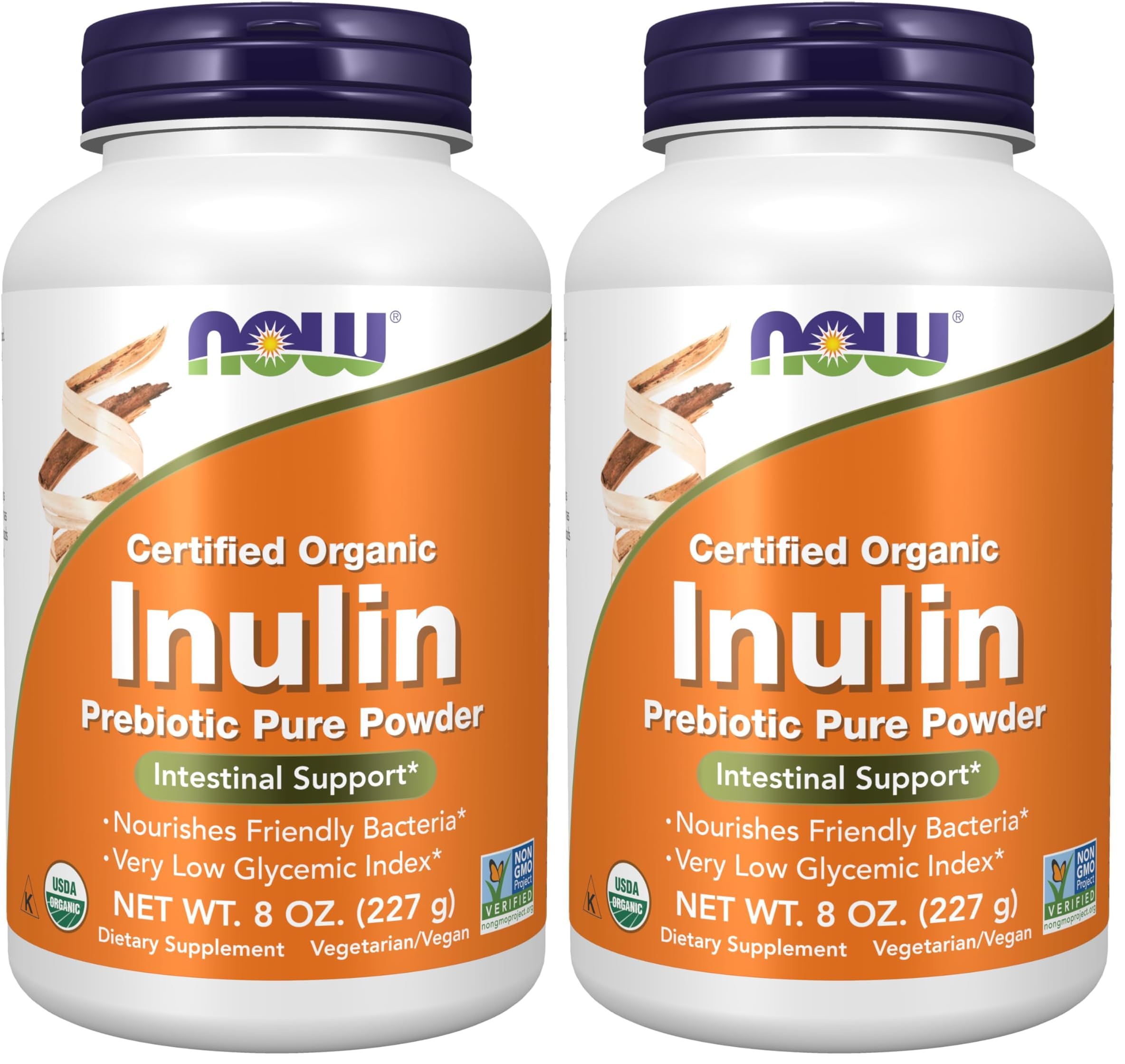 NOW Foods Supplements, Inulin Prebiotic Pure Powder, Certified Organic, Non-GMO Project Verified, Intestinal Support*, 8-Ounce (Pack of 2)