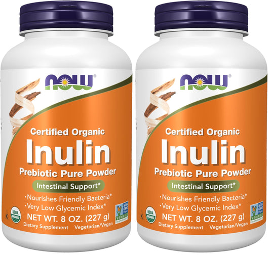 NOW Foods Supplements, Inulin Prebiotic Pure Powder, Certified Organic, Non-GMO Project Verified, Intestinal Support*, 8-Ounce (Pack of 2)