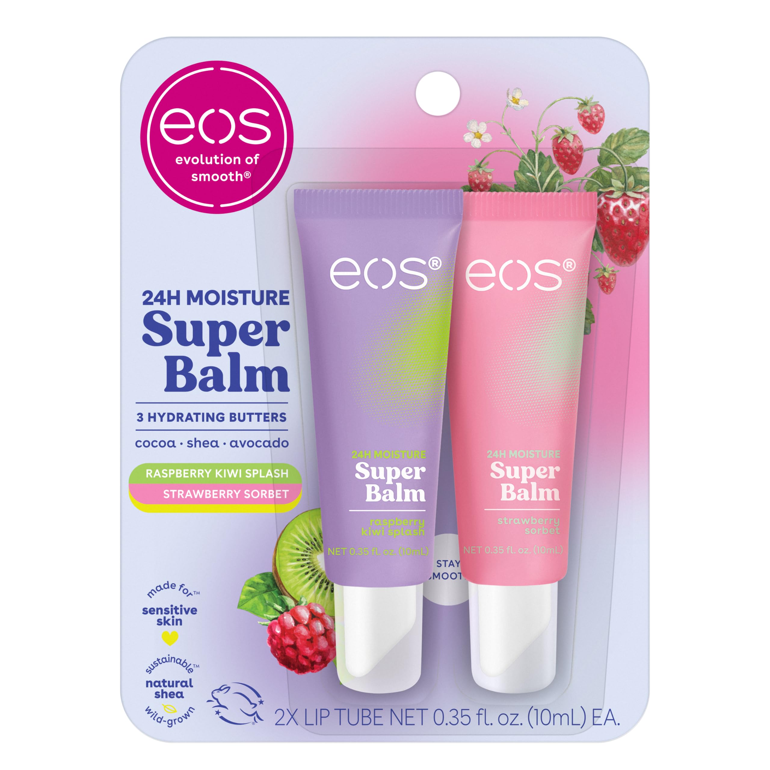 eos 24H Moisture Super Balm- Raspberry Kiwi & Strawberry, 0.35 fl oz 2-Pack