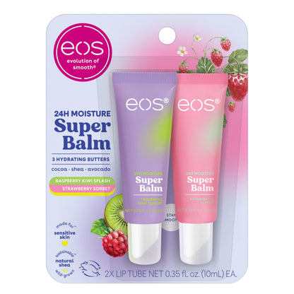 eos 24H Moisture Super Balm- Raspberry Kiwi & Strawberry, 0.35 fl oz 2-Pack