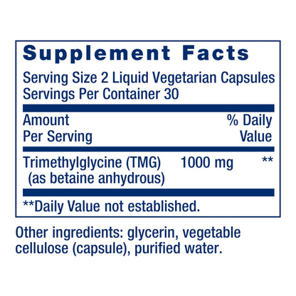 Life Extension TMG, trimethylglycine, Encourages Healthy homocysteine Levels, Non-GMO, Gluten-Free, Vegetarian, 60 Capsules