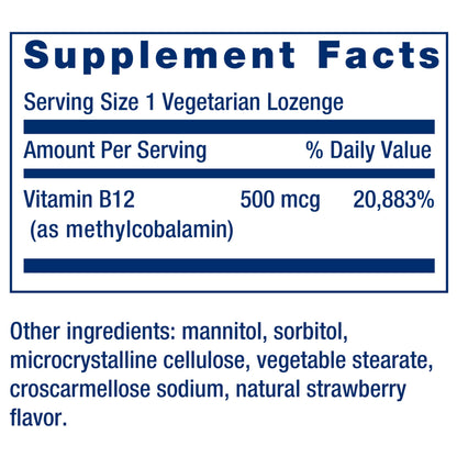 Life Extension Vitamin B12 Methylcobalamin 500mcg - Vitamin B12 Supplement for General Energy and Brain Health - Sugar Free Vegetarian Lozenges Dissolve in Your Mouth - Once Daily - 100 Count