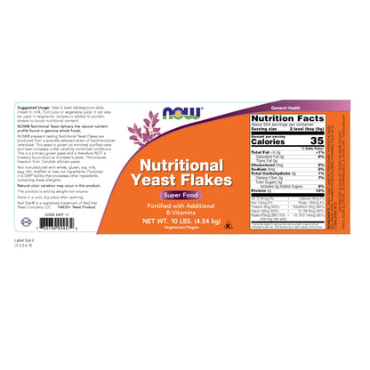 NOW Foods Supplements, Nutritional Yeast Flakes, Fortified with Additional B-Vitamins, Super Food, 10-Pound