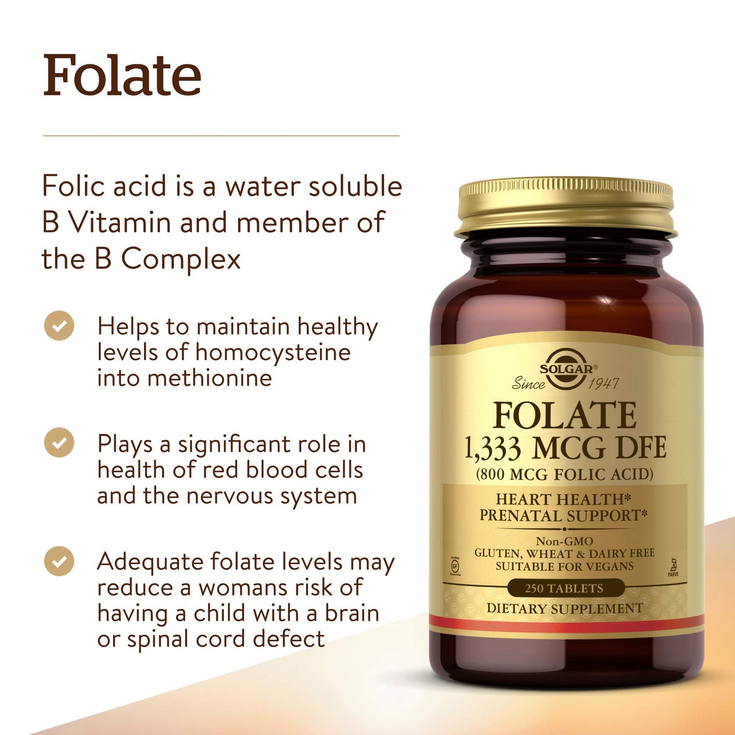 Solgar Folate 1,333 MCG Dietary Folate Equivalent, 250 Tablets