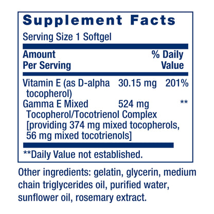 Life Extension Gamma E Mixed Tocopherols & Tocotrienols – Complete Vitamin E Spectrum, Antioxidant Protection – Non-GMO, Gluten-Free – 60 Softgels