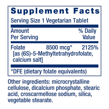 Life Extension High Potency Optimized Folate – L-methylfolate – Folic Acid, 8500 mcg DFE – Heart & Brain Support, Healthy Homocysteine Levels – Gluten-Free, Non-GMO, Vegetarian – 30 Tablets