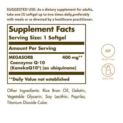 Solgar Megasorb CoQ-10 400 mg, 60 Softgels - Supports Brain Function