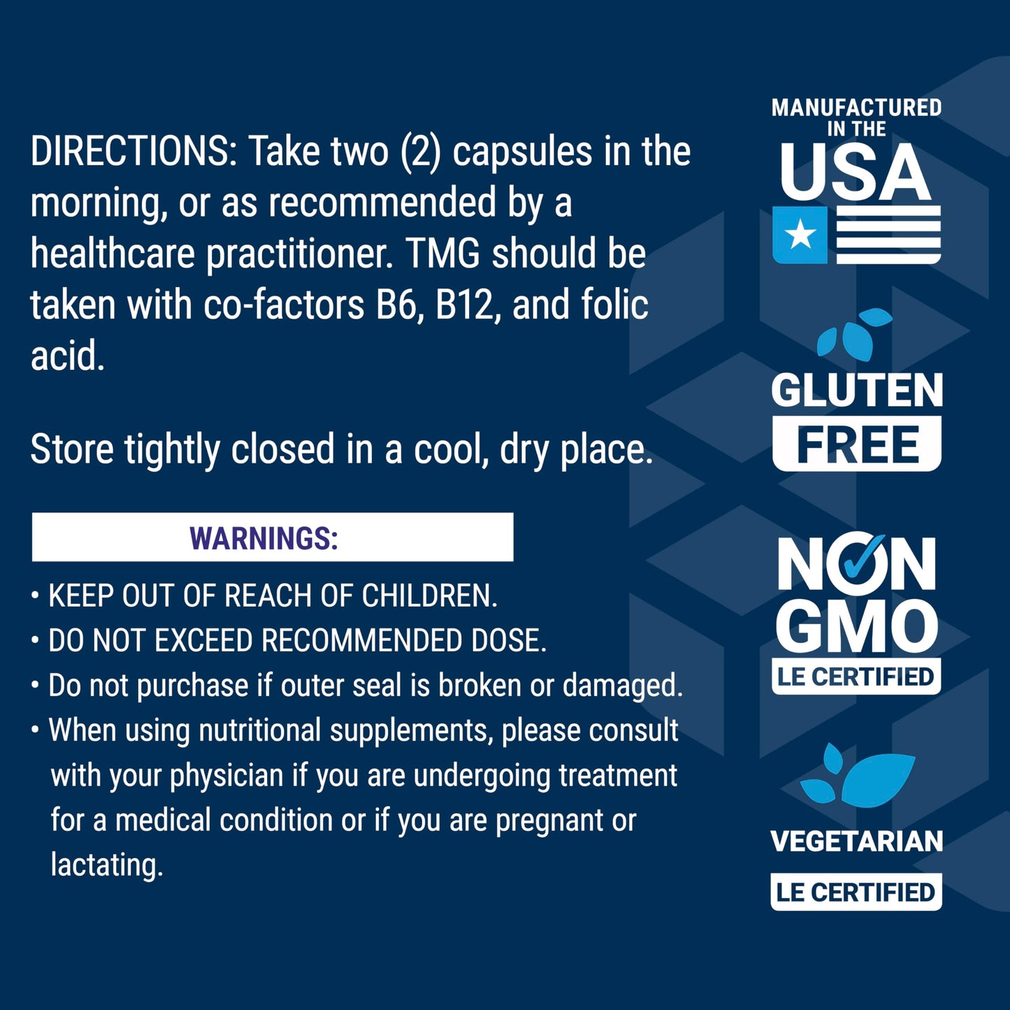 Life Extension TMG, trimethylglycine, Encourages Healthy homocysteine Levels, Non-GMO, Gluten-Free, Vegetarian, 60 Capsules