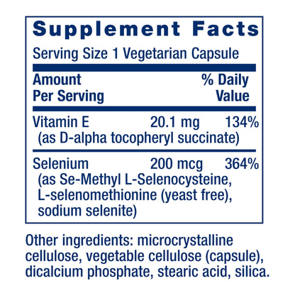 Life Extension Super Selenium Complex, 200 mcg – 3 Forms of Selenium, Vitamin E – Cellular Health & Longevity Support – Gluten-Free, Non-GMO, Vegetarian, 1 Daily – 100 Capsules