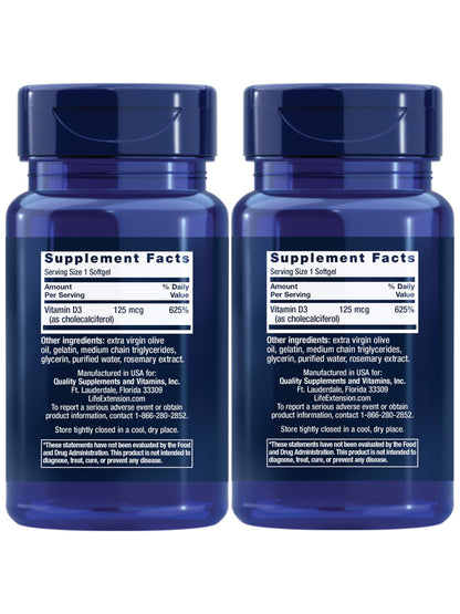 Life Extension Vitamin D3 125 Mcg (5000 Iu) – Promotes Bone Health, Brain Health and Immune Function – Non-GMO – Gluten-Free – Two Pack – 2 x 60 Softgels