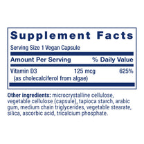 Life Extension Vegan Vitamin D3, 125 mcg (5000 IU), cholecalciferol from Algae, high-Potency Immune, Bone & Whole-Body Health, Gluten-Free, Non-GMO, 1 Daily, 60 Capsules