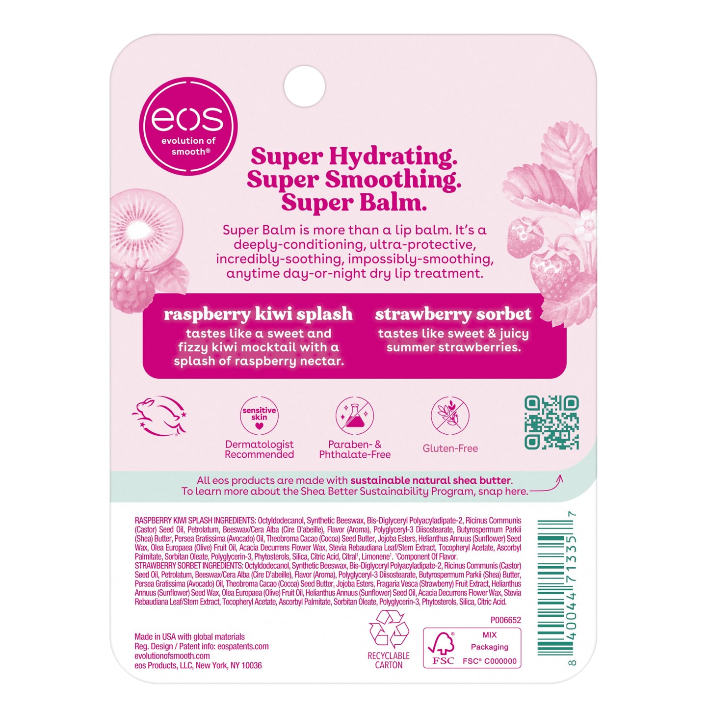 eos 24H Moisture Super Balm- Raspberry Kiwi & Strawberry, 0.35 fl oz 2-Pack