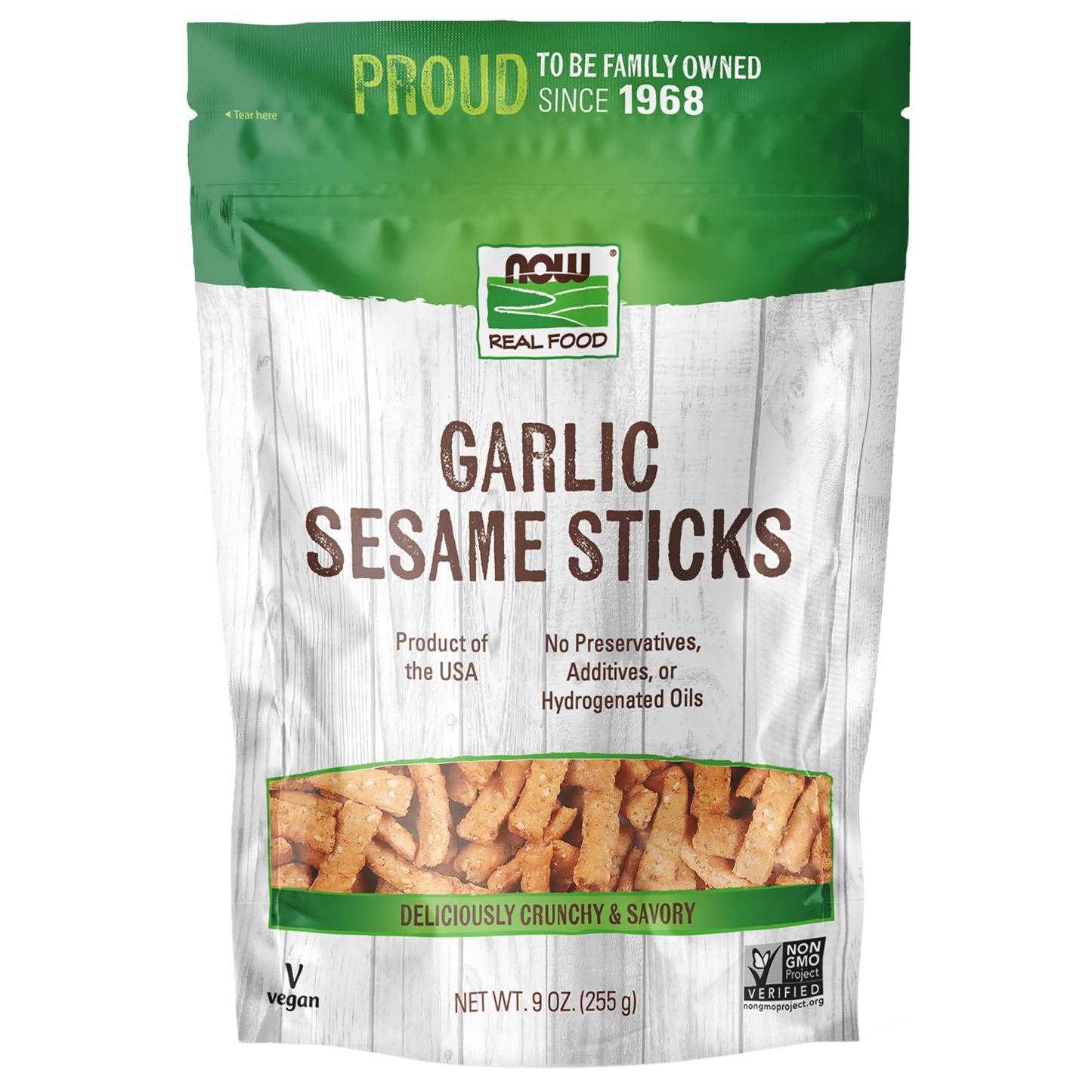 NOW Foods, Garlic Sesame Sticks, Product of the USA, Certified Non-GMO, 9-Ounce (Packaging May Vary)