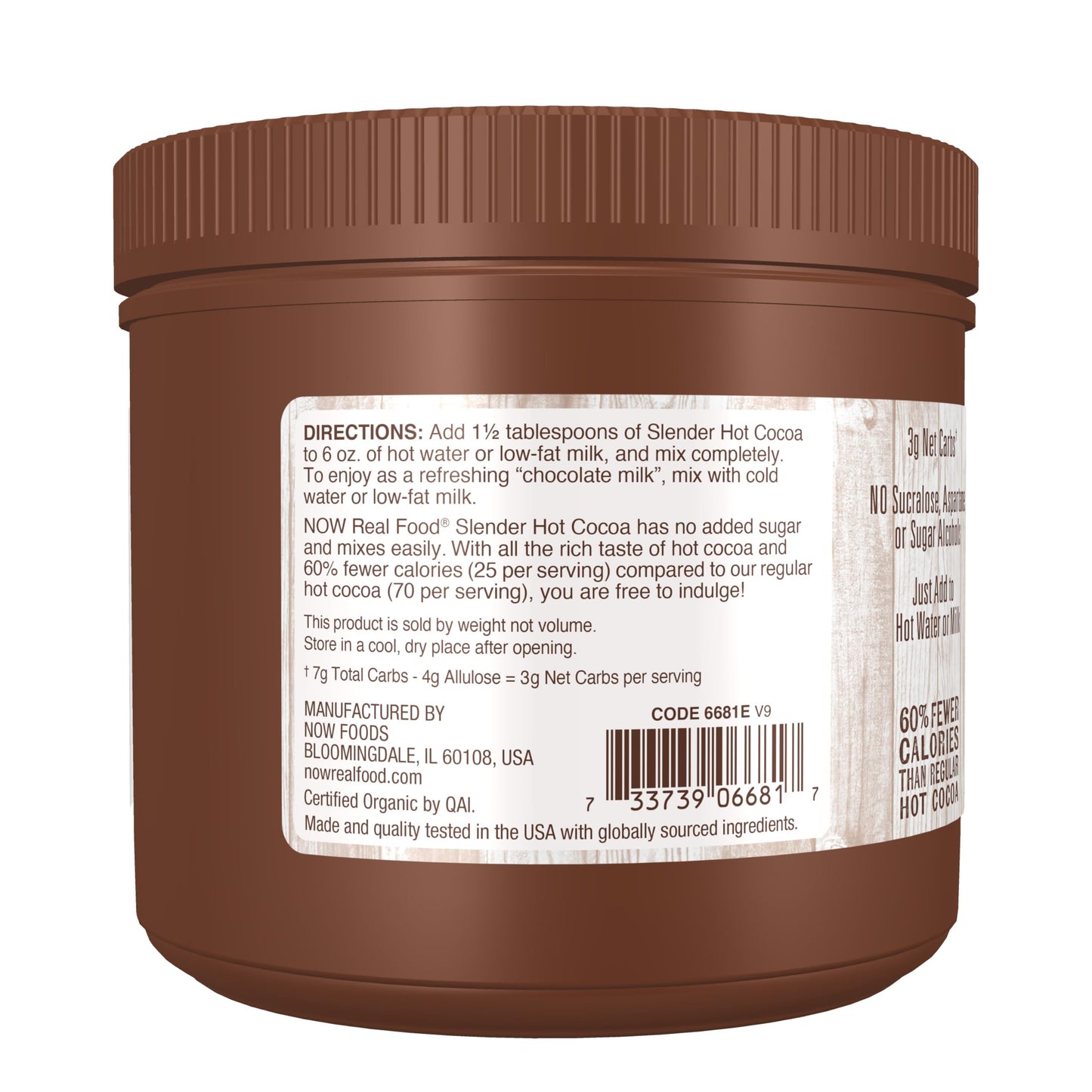 NOW Foods, Organic Cocoa Lovers™ Slender Hot Cocoa, No Sugar Added, Certified Non-GMO, Kosher, 10-Ounce