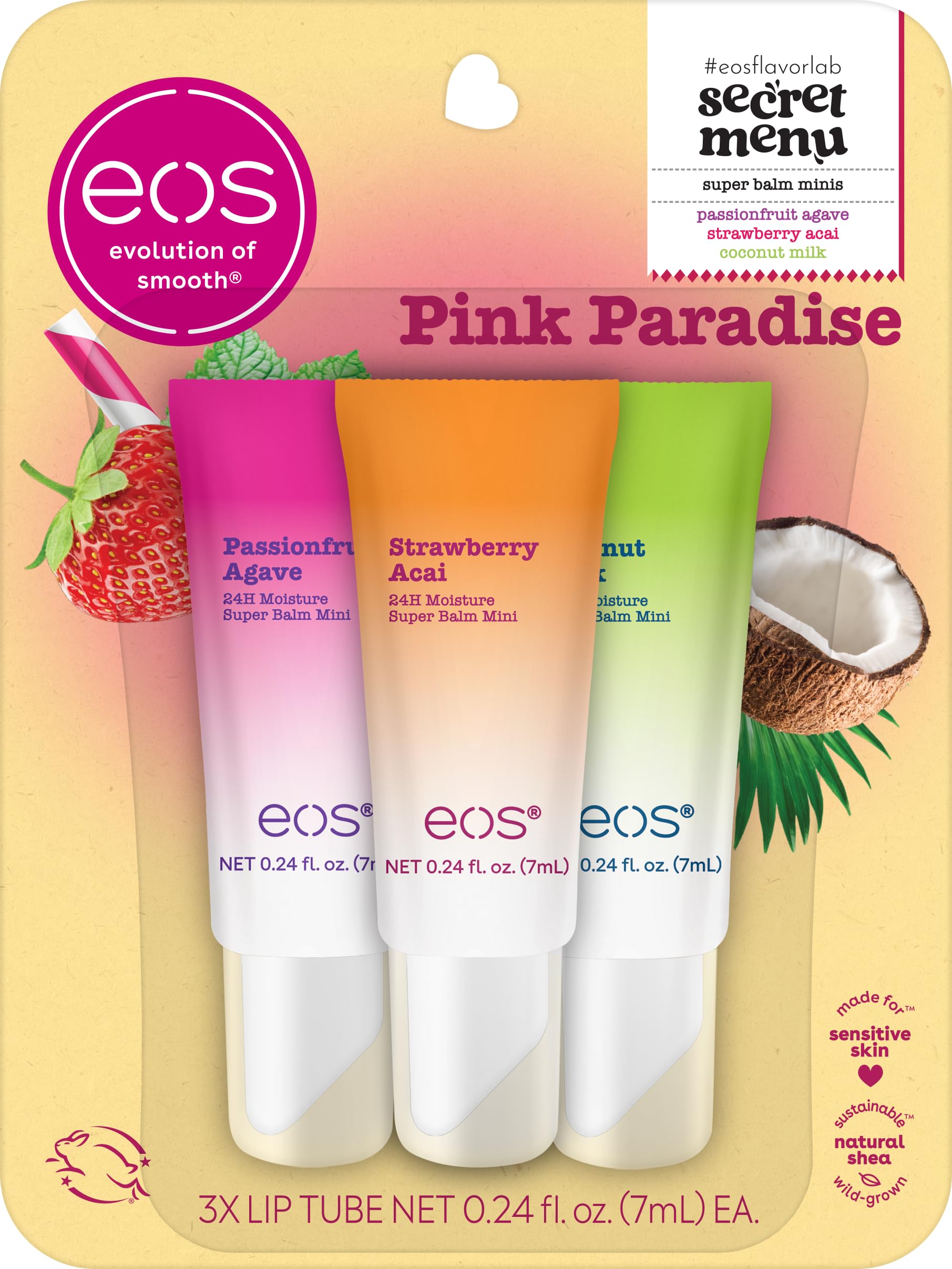 eos 24H Moisture Super Balm Minis- Pink Paradise, 0.169 fl oz, 3-Pack