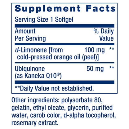 Life Extension Super-Absorbable CoQ10 (Ubiquinone) with d-Limonene, Heart Health Supplement, relieves General Fatigue, oxidative Stress Defense, 50 mg, Non-GMO, Gluten-Free, 60 softgels