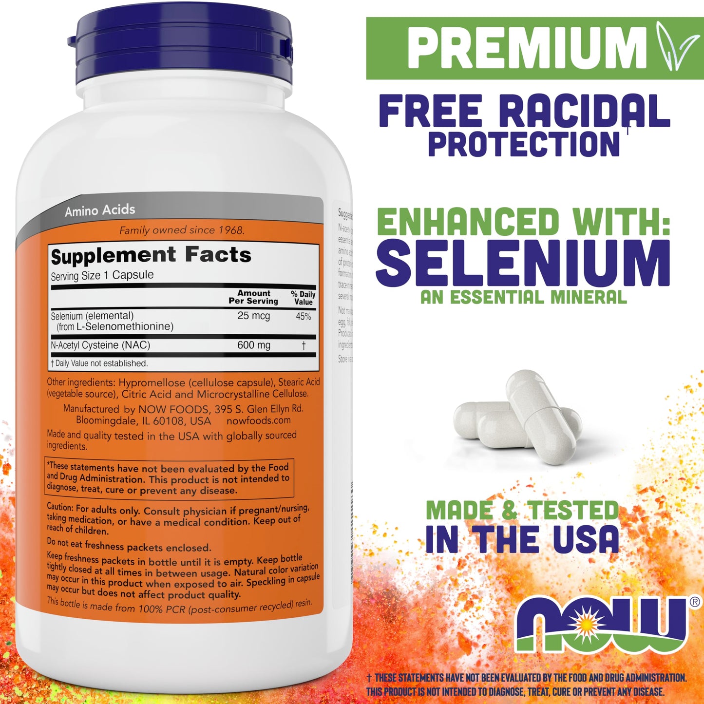 Now NAC 600 mg, 400 Capsules, N-Acetyl Cysteine with Selenium