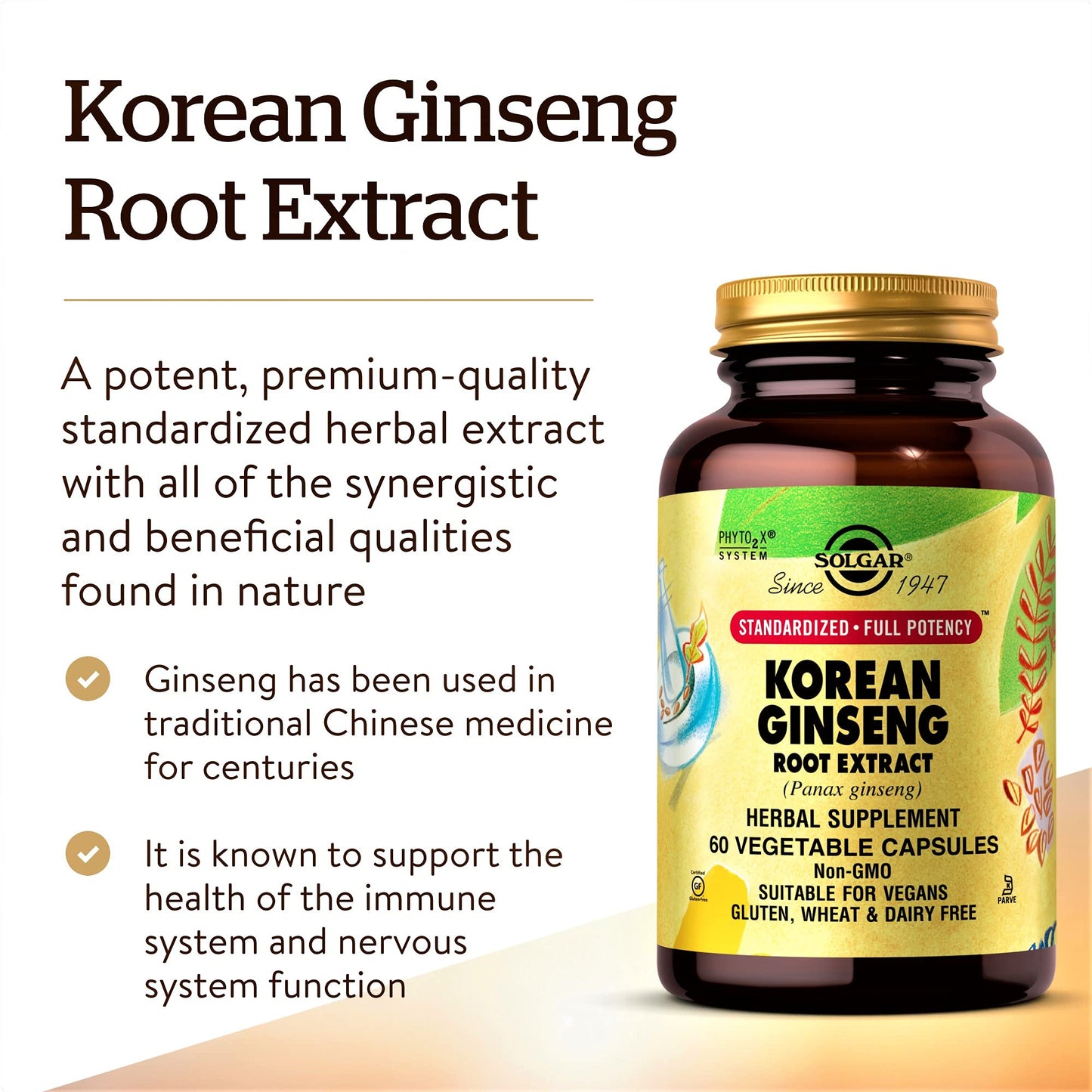Solgar Korean Ginseng Root Extract, 60 Vegetable Capsules - Immune Support