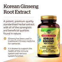 Solgar Korean Ginseng Root Extract, 60 Vegetable Capsules - Immune Support
