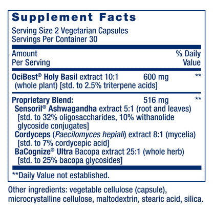 Life Extension Adrenal Energy Formula, Help inhibit the Effects of Stress, holy Basil, cordyceps, bacopa and ashwagandha, Gluten Free, Non-GMO, Vegetarian, 60 Capsules