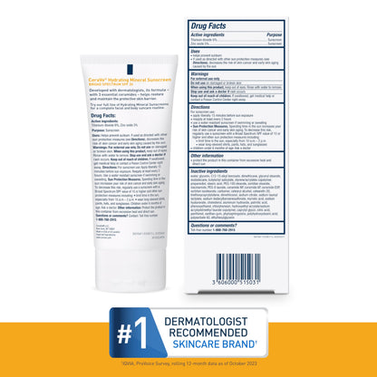 CeraVe Hydrating Mineral Sunscreen SPF 30 with Hyaluronic Acid, 2.5oz