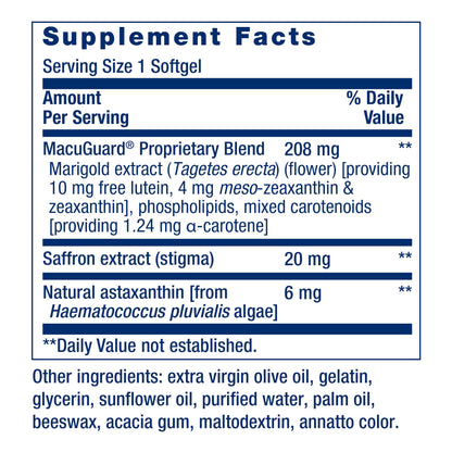 Life Extension MacuGuard Ocular Support with Saffron & Astaxanthin – Eye Health Supplement for Healthy Vision – with Lutein, zeaxanthin, Meso-zeaxanthin – Gluten-Free, Non-GMO – 60 softgels