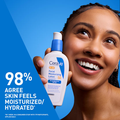 CeraVe AM Facial Moisturizing Lotion SPF 50, Face Moisturizer with SPF, 3oz