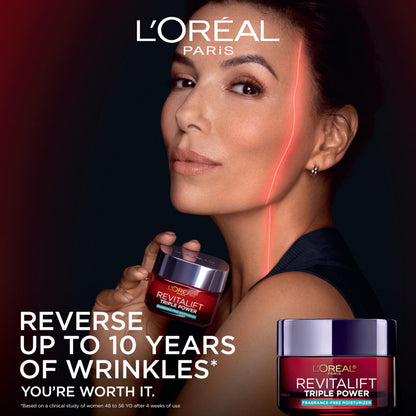 L'Oreal Paris Revitalift Triple Power Anti-Aging Face Moisturizer, Pro Retinol, Hyaluronic Acid & Vitamin C, Reduce Wrinkles, Fragrance Free 1.7 Oz