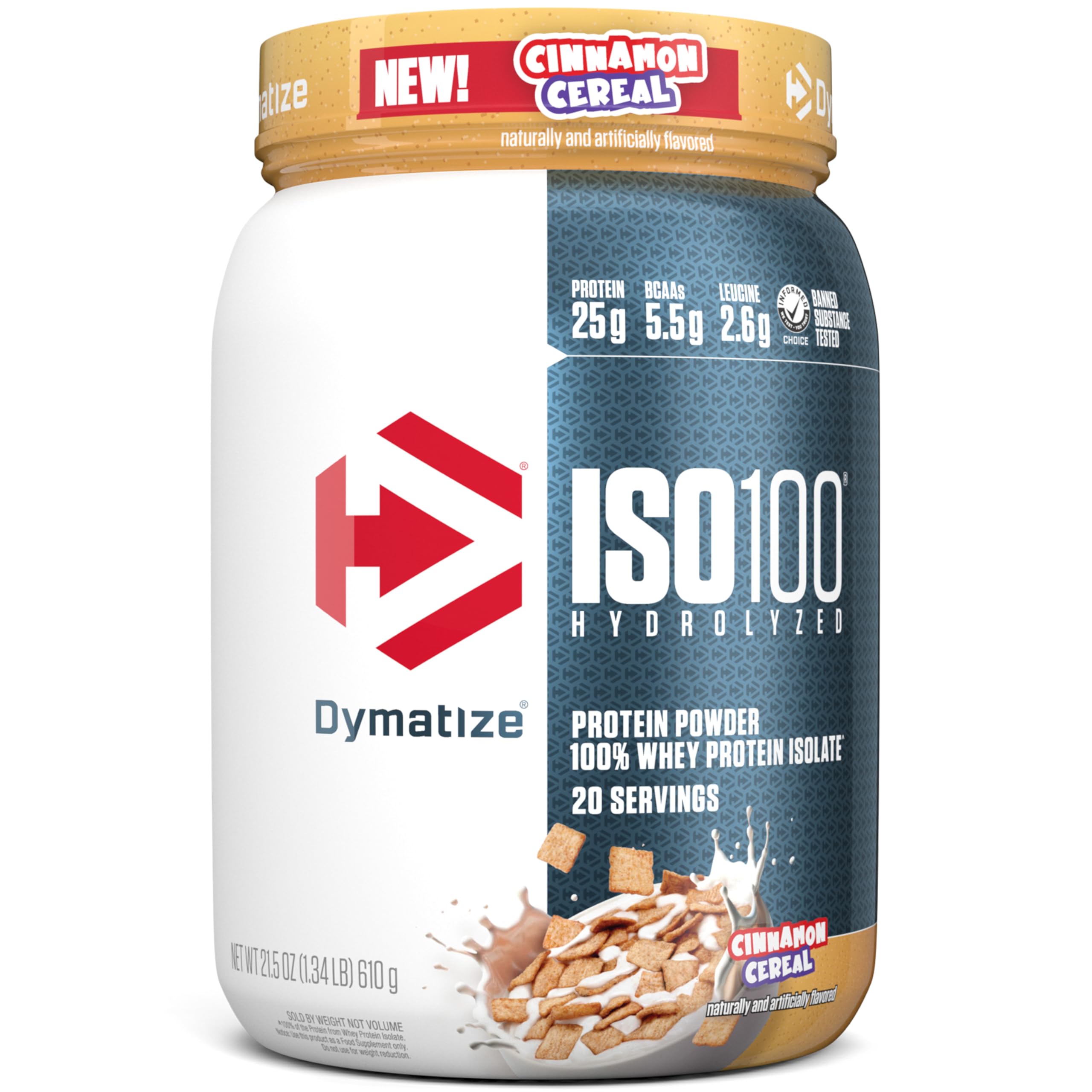 Dymatize ISO100 Protein Powder, 100% Whey Isolate, Cinnamon Cereal